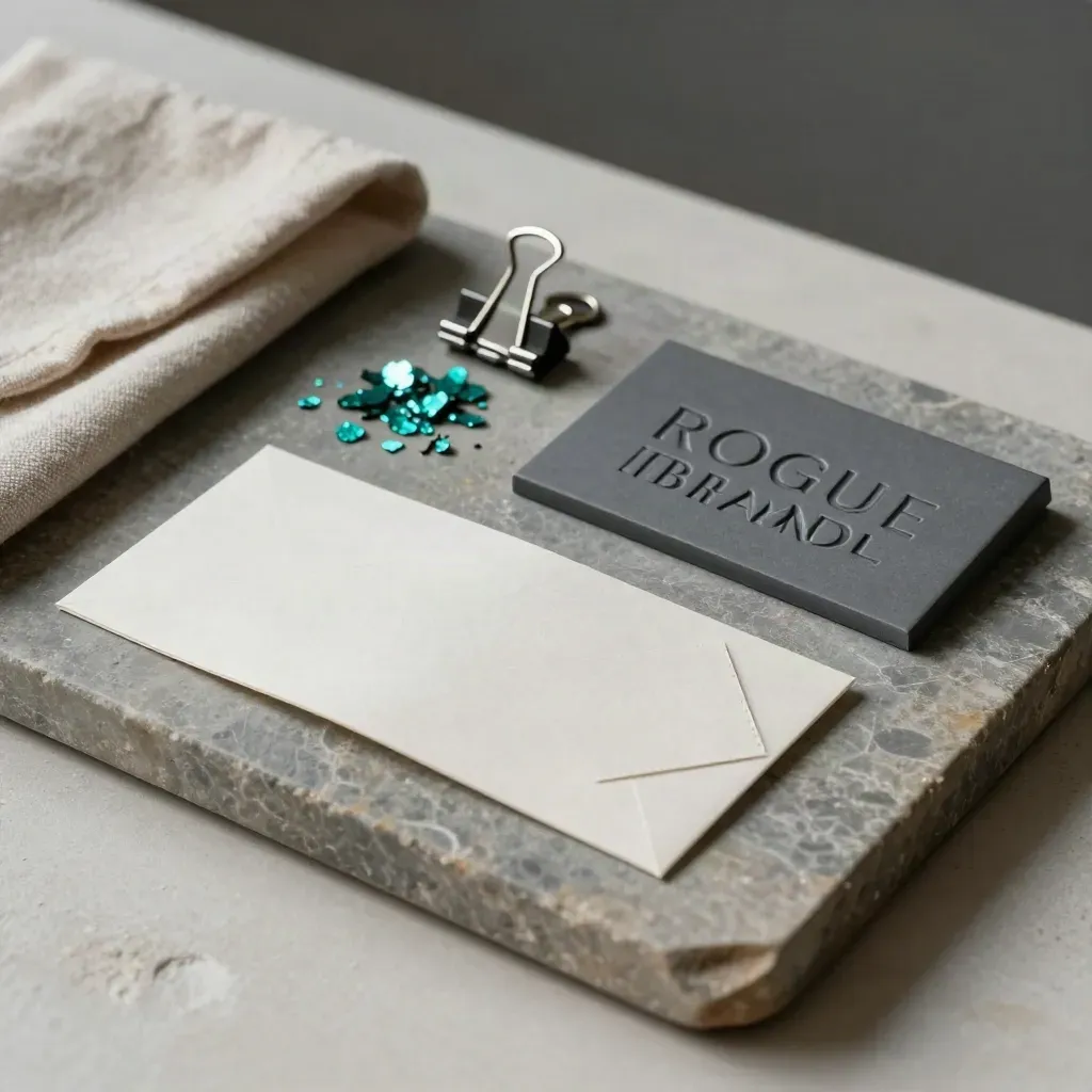 Stone tray with emblem plate, foil chips, sleeve mockup and clip