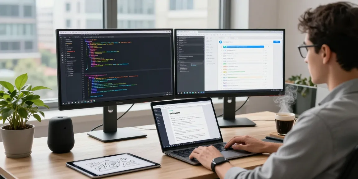 Developer coding on WPS Official Website in a modern tech workspace.